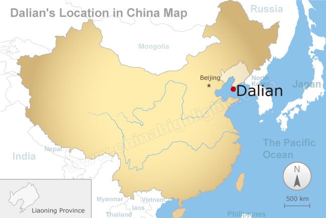 Map of China with location of Dalian 